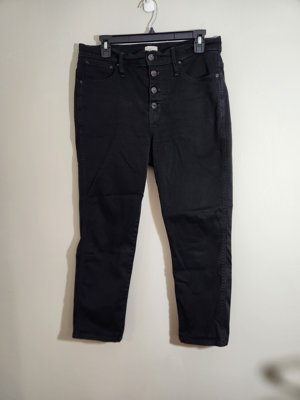 J Crew Vintage Straight High-Rise Black Denim Jeans Button-Fly Ankle Petite Leg